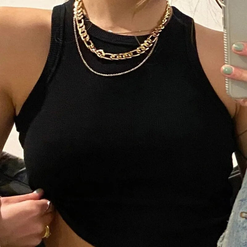 Solid Black Cropped Tank Top