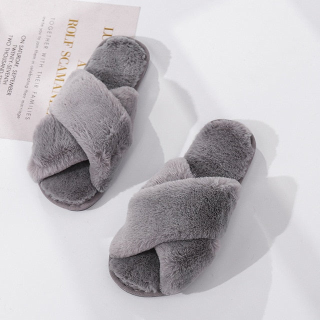 Faux Fur Fashion Crossband Slippers