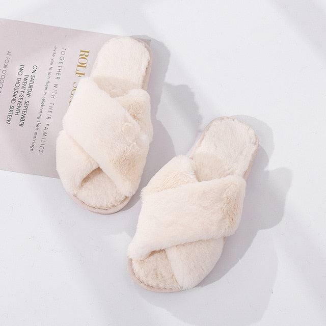 Faux Fur Fashion Crossband Slippers