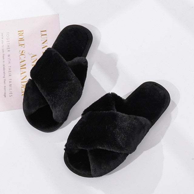 Faux Fur Fashion Crossband Slippers