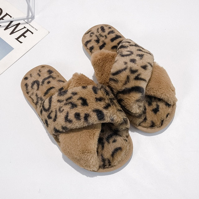 Faux Fur Fashion Crossband Slippers